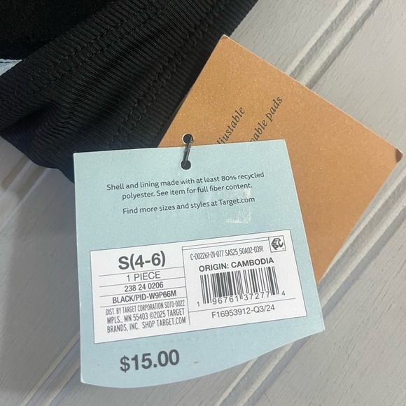 Shade & Shore Ribbed Bikini Swim Top Womens Small Black Adjustable Stretch NWT - Picture 3 of 8